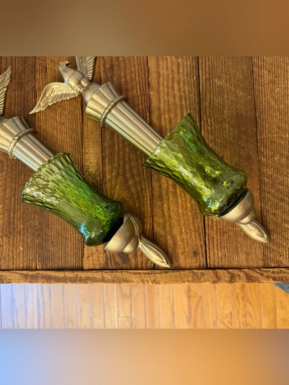 Pair of vintage 1975 Delta federal eagle tapered wall sconce candle holders